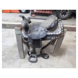 16in. Leather Saddle w/Straps & Poly Stirrups