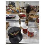 2-Spiderman Coffee Mugs, Brass Lady Candle Stick,