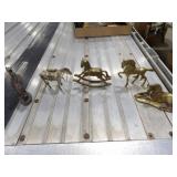 3 Brass Horse Figurines, 1 Brass Bronk Rider,