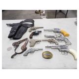 8 Toy Cap Guns, Youth Plastic Holster Belt, 1 Spur