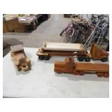 Wooden Car, Wooden Semi w/Side Dump Trailer & Wood