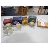 3 Avon Scented Candles, 1 Candle Holder, &