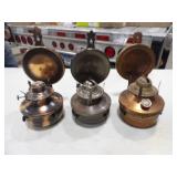 2-Brass Oil Lamp Bottoms, 1 Metal