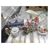Floral Pitcher/Vase, 2 Puppy Figurines, &