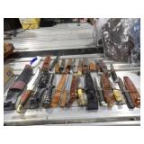 13 Various Knives w/Sheaths & 1 Knife Sharpener