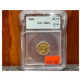 1929 2 1/2 Dollar Gold Coin ICG MS62