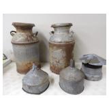 2-Cream Cans w/Lids, 2-Funnels, &