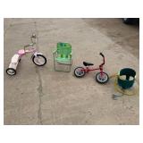 Pink Radio Flyer Trike, Green Folding Chair, &