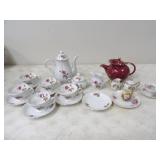 14pc. Tea Set, Hall Burgundy Tea Pot, &
