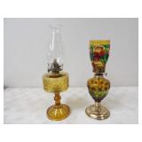 Amber Oil Lamp "Pat.Aug 30 1892" & Stained Glass