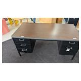 5 Drawer Black Metal Desk w/Wood Top,