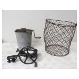 Potato Basket, Vintage Ice Cream Maker, &