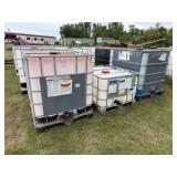 2-250 Gal Totes & 135? Gal. Poly Tank w/Cages