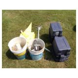 2-Buckets of JD Header Parts & 9-Rubbermaid 3 Gal.