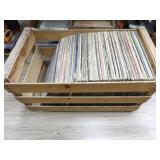 Wood Crate w/Approx. 95 Vinyl Records & 2 Glass