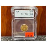 1926 2 1/2 Dollar Gold Coin ICG MS62