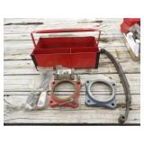Red Metal Tool Box, Leaf Spring, 2-Vice Bases,