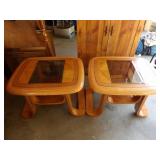 2 Wood & Glass End Tables, 28inWx22inDx19inT
