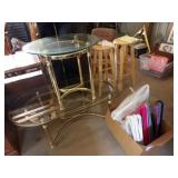 Glass End Table & Coffee Table w/Box of Misc.