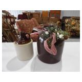 Ceramic Jug w/Handle 9in T, Brown Jar w/Lid