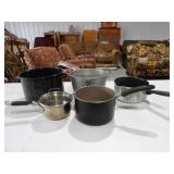 Enamel Kettle, Aluminum Kettle, 3 Misc Pots