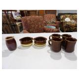 4-Tuxton Mugs, 2 Tuxton Bowls, Hull USA Cream Jar,