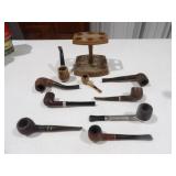 9-Tobacco Pipes w/Wood Display Holder