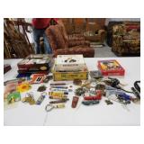 Misc Tins w/Assorted Keychains, Pencils, Misc