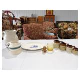 2-Unmarked Pitchers, Derwood Platter 12inL, &