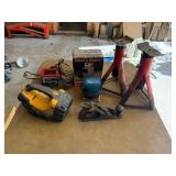 2-Jack Stands, Drill Bit Sharpener, Flash Light,
