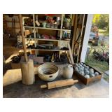 Glass Insulators, Wood Churn, Rolling Pin,Red Wing