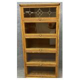 Oak Leaded Glass 5 Shelf Barrister Bookcase