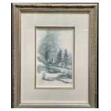 Framed Watercolor Landscape Artist Signed