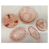 5pc Assorted Pink Depression Glass