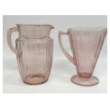 Pair of Pink Depression Glass Pitchers