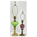 Pair of Vintage Marble Base Glass Lamps