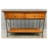 Oak & Metal Two Drawer Console