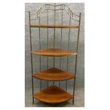 Oak and Metal Corner Etagere