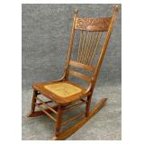 Antique Oak Rocking Chair with Cane Seat