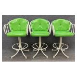 Three Green Metal Framed Barstools