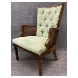 Vintage Tufted Back Cane Side Arm Chair