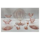 11pc Assorted Pink Depression Glass