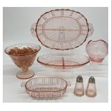 7pc Assorted Pink Depression Glass
