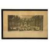 Framed French Engraving of Courtyard Scene
