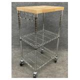 Stainless Rolling Cart with Butcher Block Top