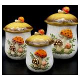 Three Piece Vintage Ceramic Mushroom Canisters