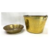 Antique Brass Bucket & Dish