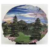 Painted Wood Tree Disc Art - Signed