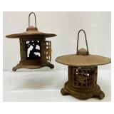 Pair of Metal Pagoda Lanterns