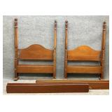 Pair of Biggs Mahogany Flame Carved Twin Bed